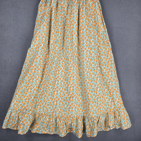 J Crew Dress Womens Small Orange Fruit Print Puff Sleeve Smocked Cotton Maxi - Picture 4 of 16